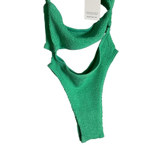 Bond Eye Rico Green One Shoulder Cut Out One Piece Crinkle Swimsuit One Size - Picture 4 of 9